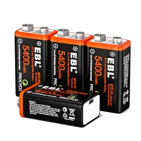 9vcv-usb Ebl Usb Rechargeable 9v Lithium Batteries - 5400mwh Long Lasting Li-ion