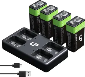 Lp 710619569248 Rechargeable 9v Lithium Batteries - 800mah Long 4 And Charger
