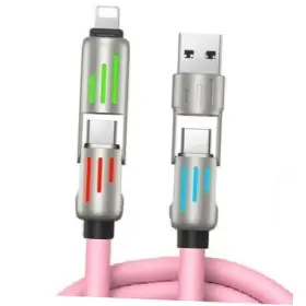 Watebac 721564699256 240w 4-in-1 Usb Charging Cable 6.6ft Led Light Indicators Fast Charge Pink